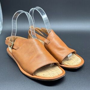 Korks by Kork Ease Dark Tan Open Toe Leather Slingback Sandals Sz 6